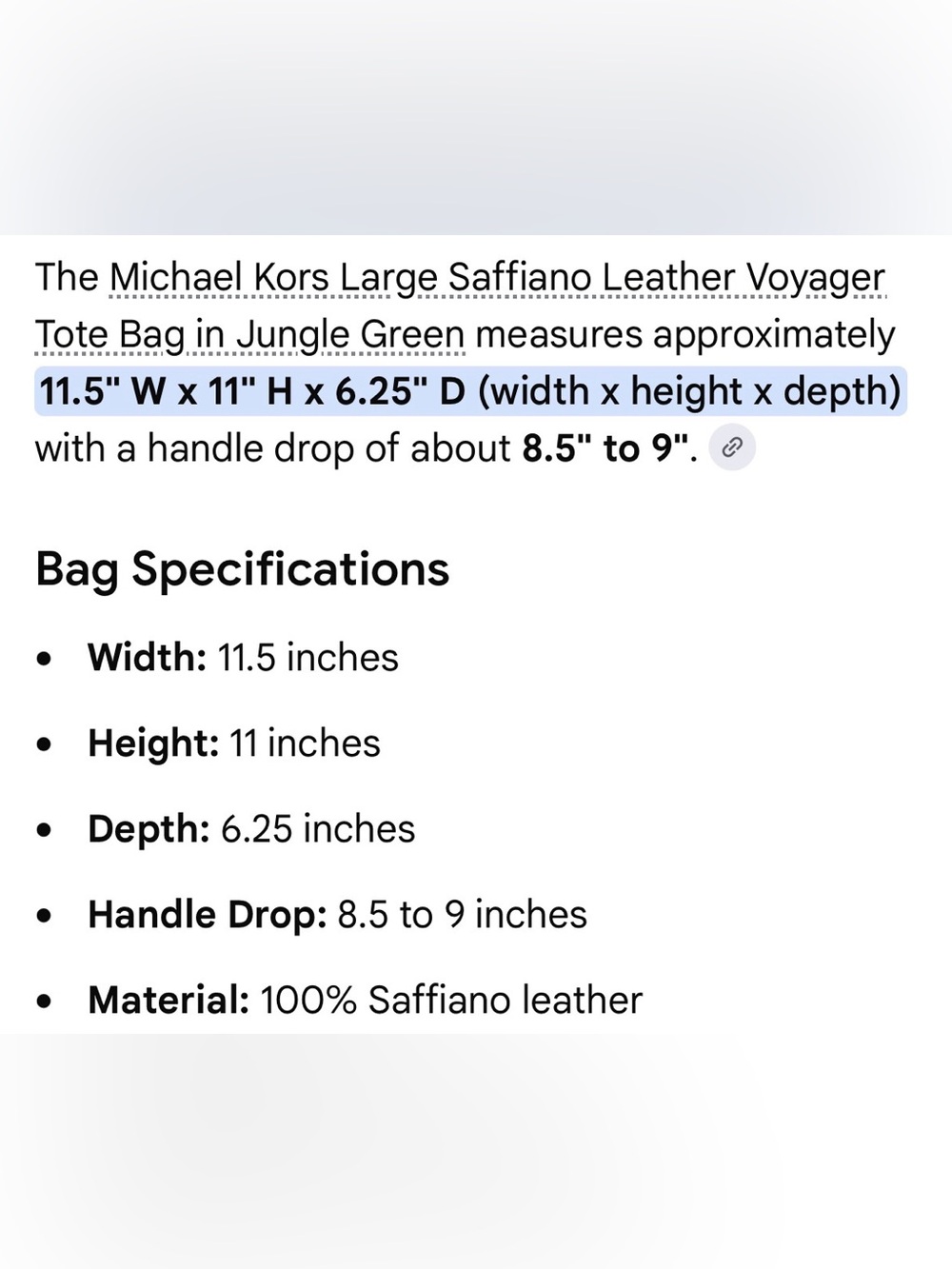 Michael Kors Women’s Jungle Green Large Saffiano Leather Voyager Tote Bag - Picture 14 of 14